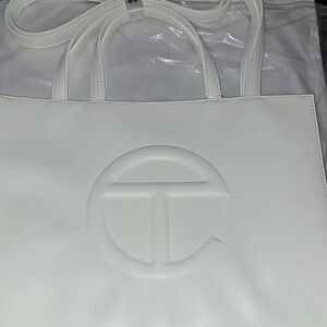 Telfar Shopping Bag Medium White‎ Leather Tote Bag EST 2005 NYC